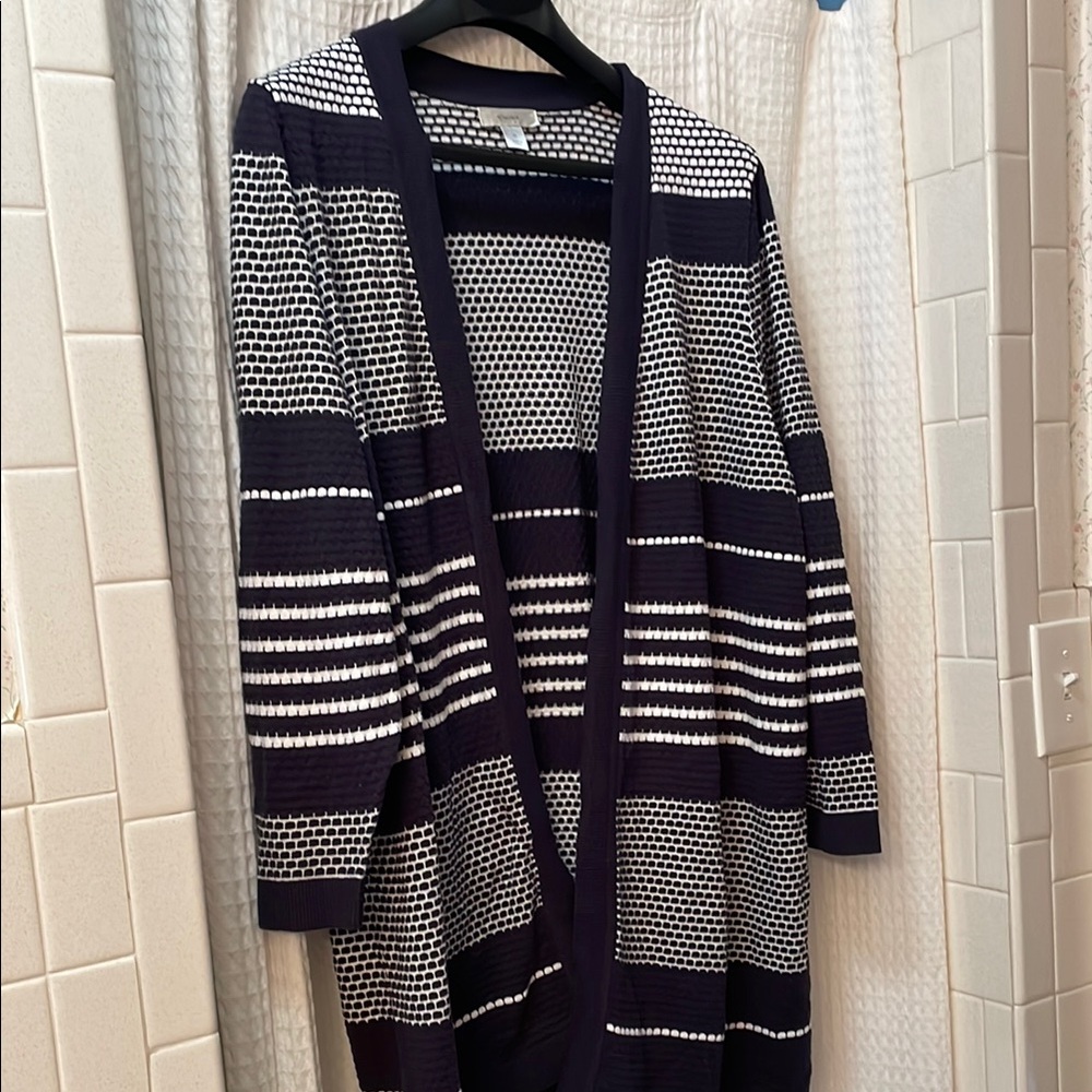 CJ Banks Blue and White Cardigan Sweater